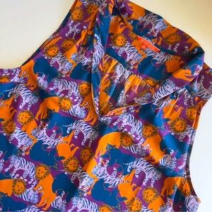 Modcloth Bright Colorful Safari Animal Print Sleeveless Blouse Top